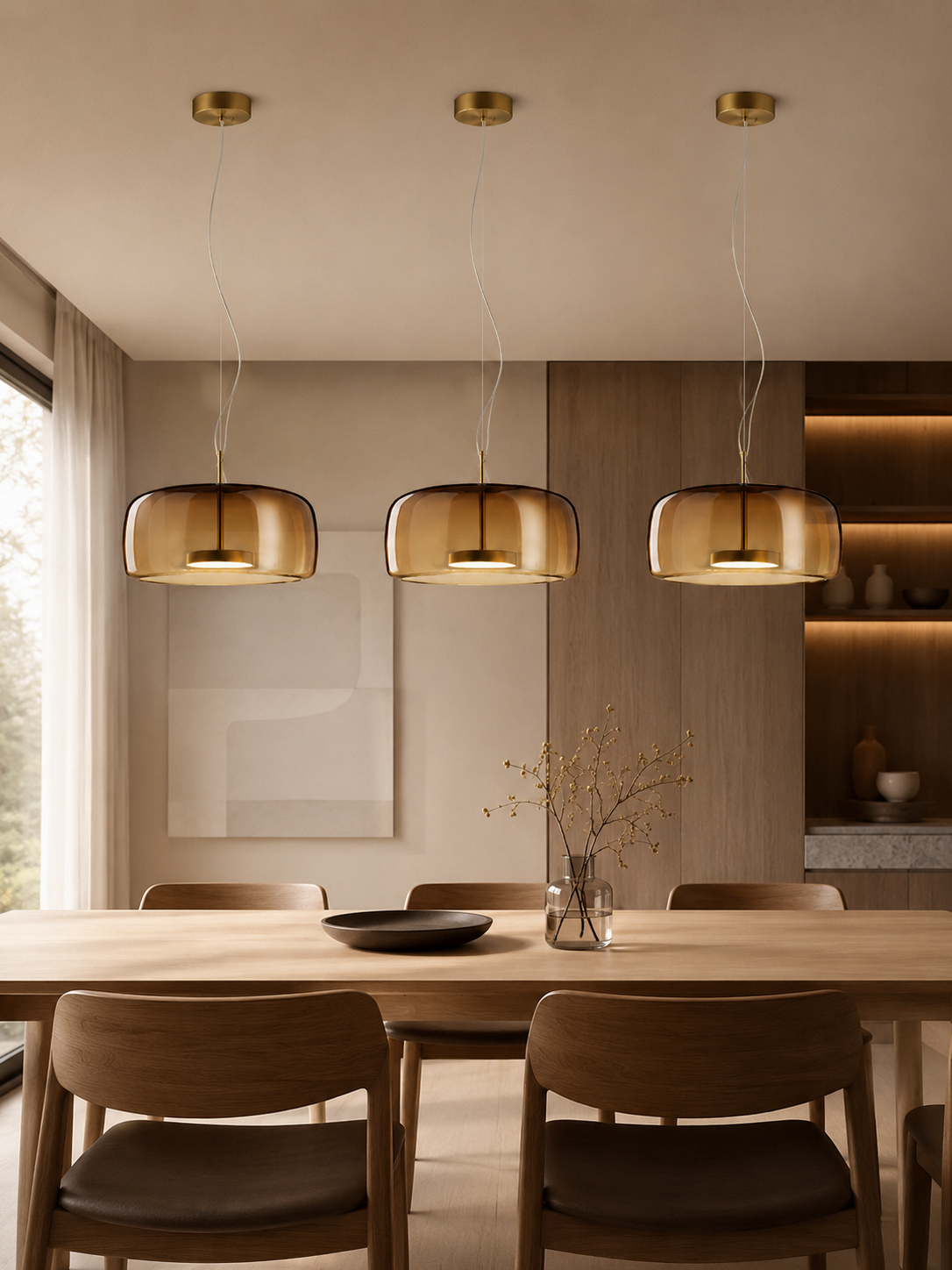 Amber light above the table